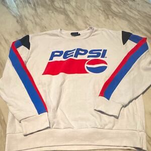 Vintage Pepsi Unisex L White Crewneck Fleece Pullover Logo Sweatshirt 551